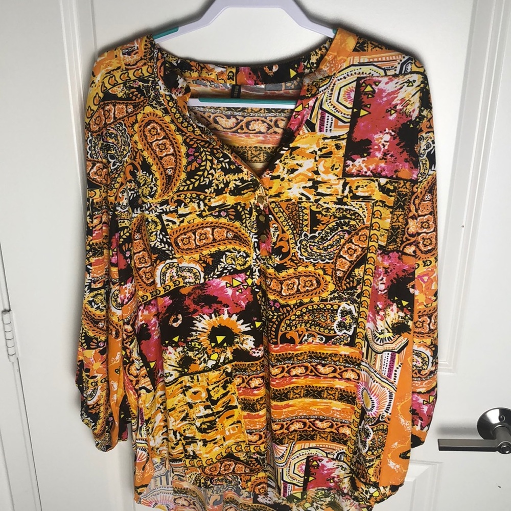 Manhattan Blues High Low V Neck Blouse Women’s Size 3XL - Picture 2 of 6